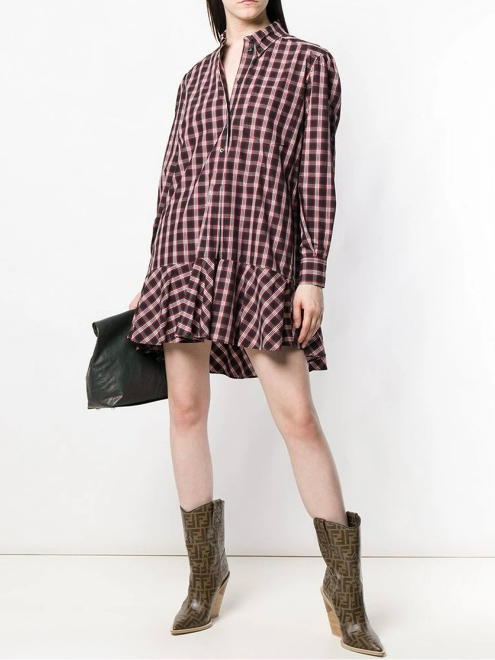Isabel Marant Etoile Ondria Plaid Cotton Drop Waist Mini Dress Red & Black